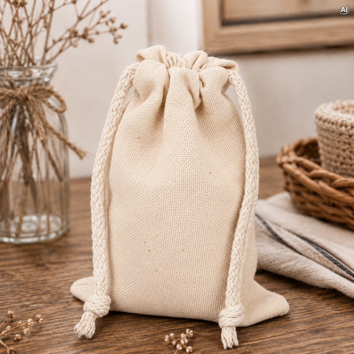 Baumwollbeutel mit Kordelzug 23 x 37 cm, 220 g/m², natur – Bild 5