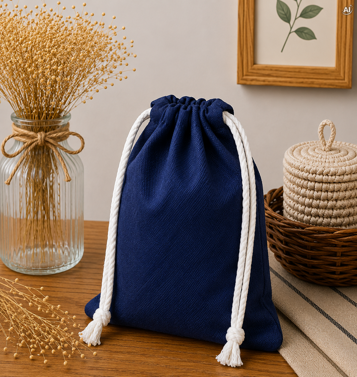 Baumwollbeutel mit Kordelzug 10 x 15 cm, 280 g/m², marineblau