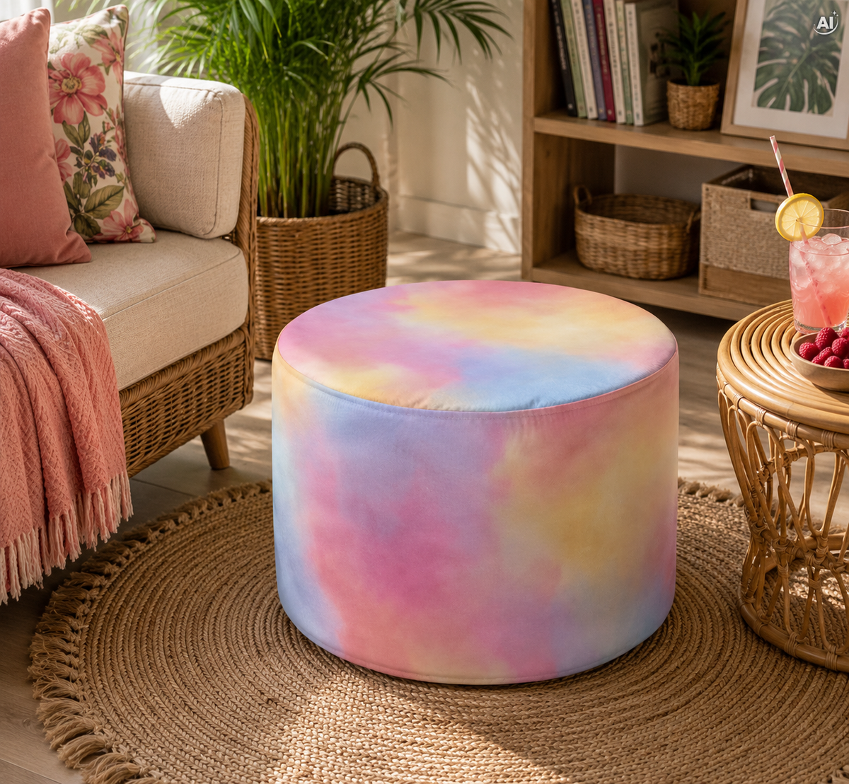 Runder Pouf-Fußhocker Tie Dye