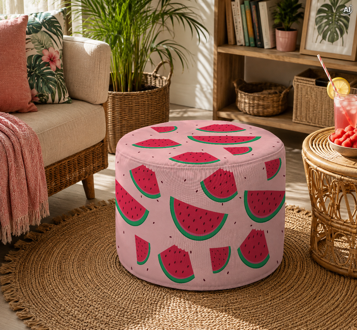 Pouf rond repose-pieds pastèques