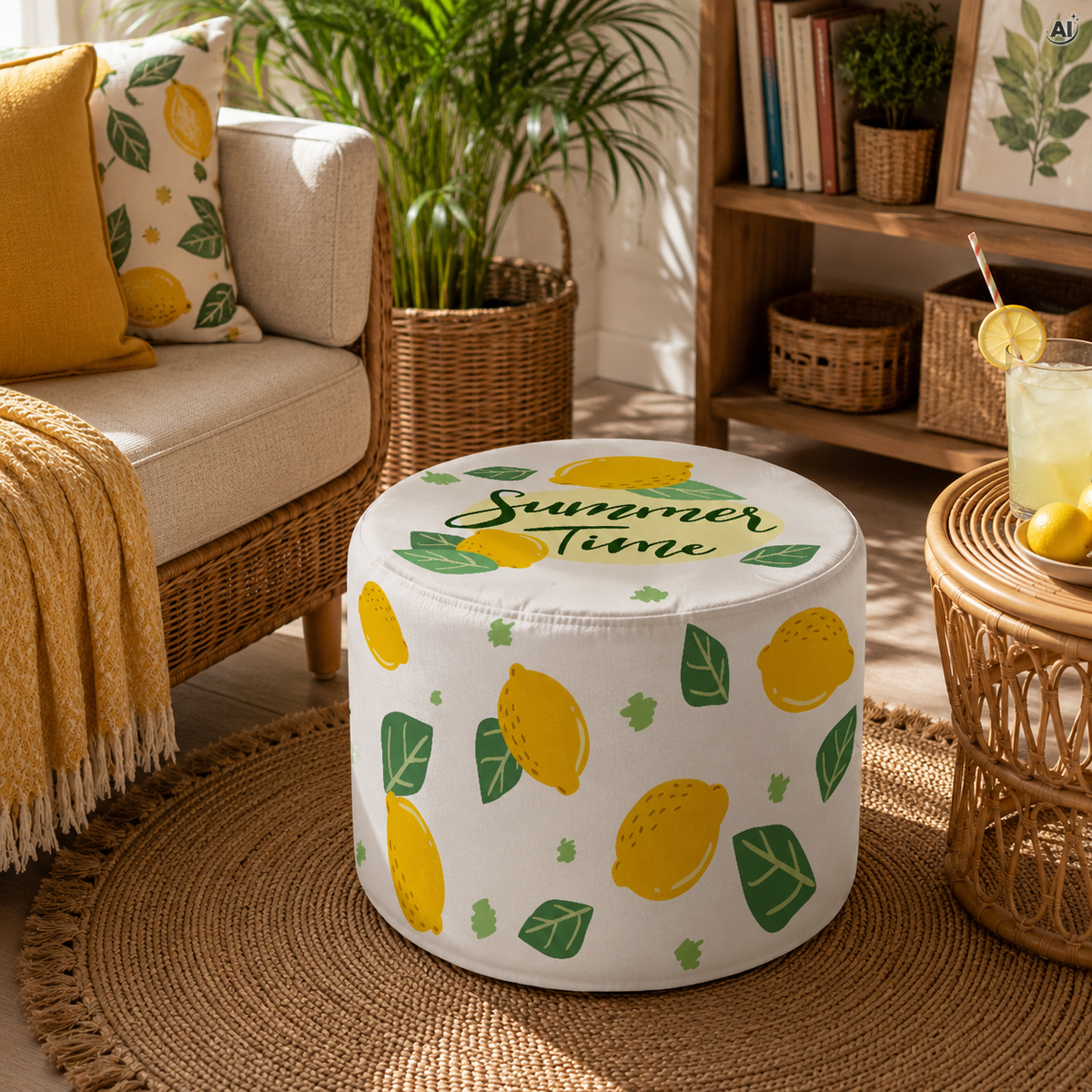 Runder Pouf-Fußhocker Lemons Summer Time