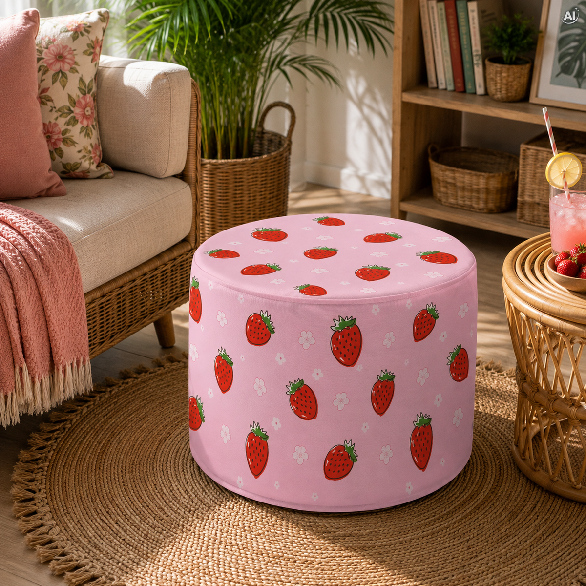 Runder Pouf-Fußhocker Strawberries