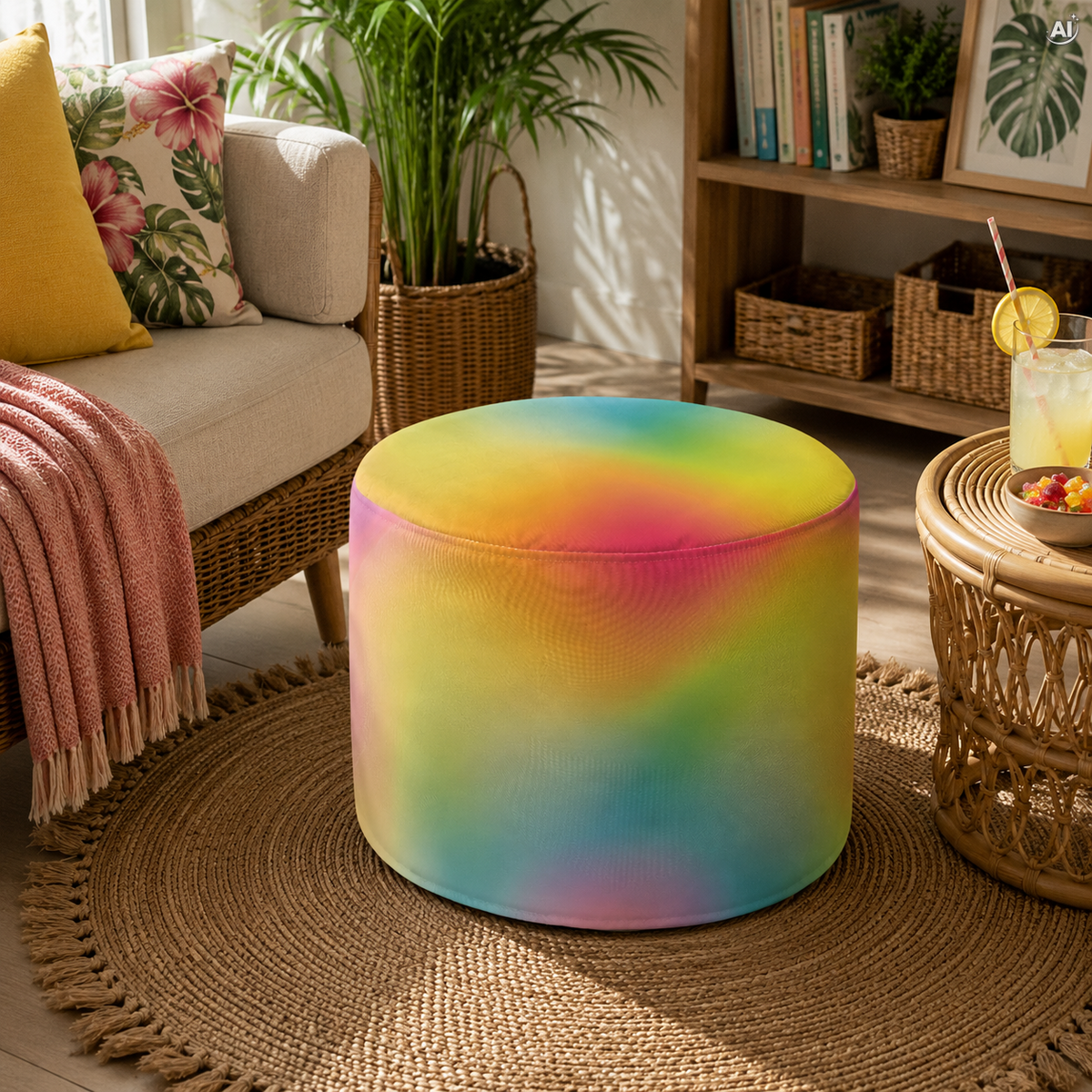 Runder Pouf-Fußhocker Rainbow