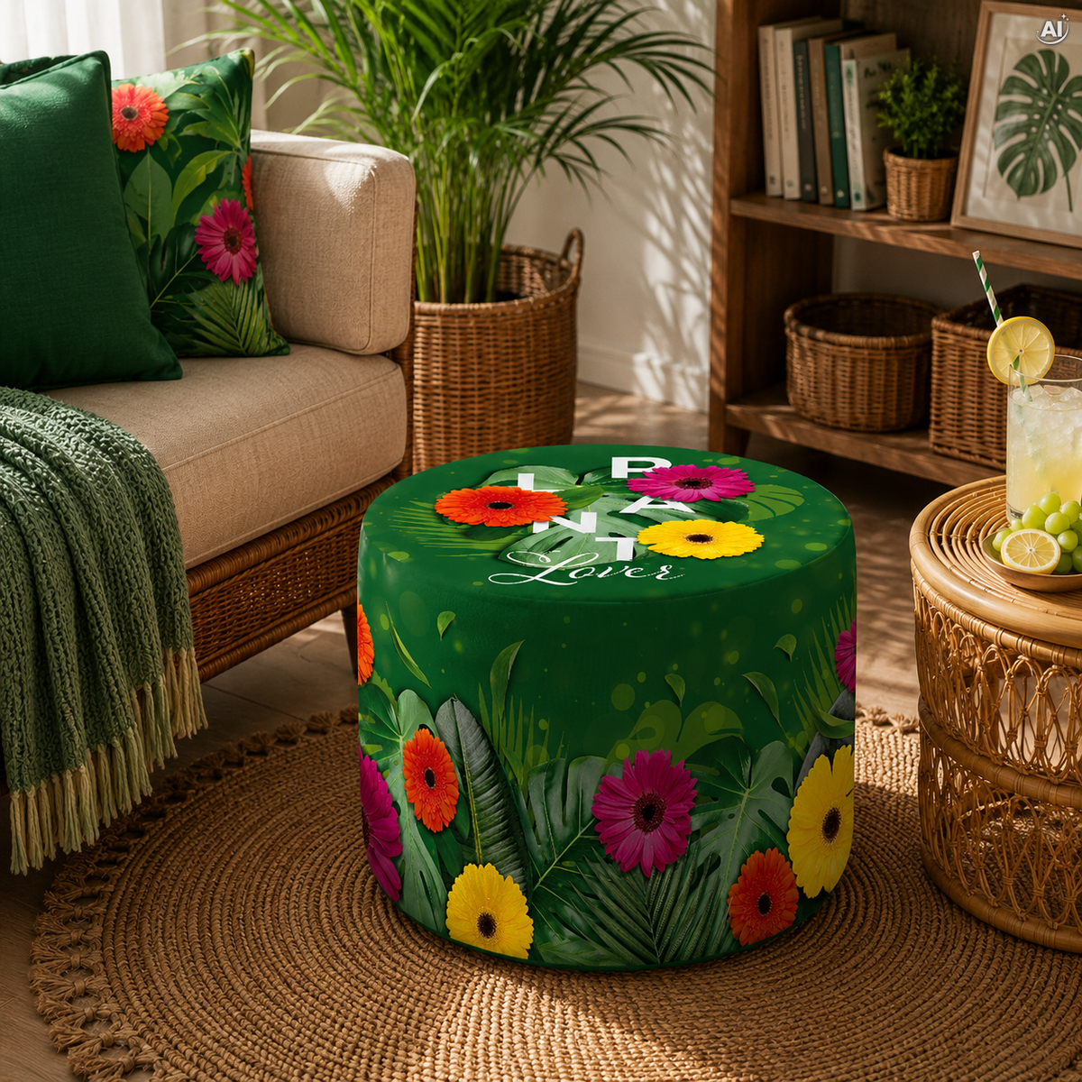 Runder Pouf-Fußhocker Plant Lover