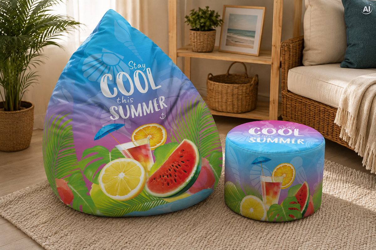 Set Sitzsack Bean Bag + Fußhocker zostaňte v pohode toto leto v lete
