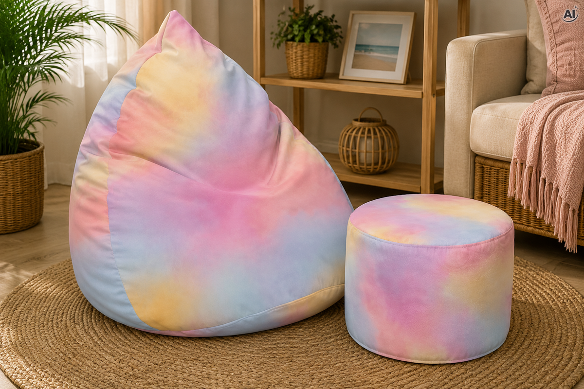 SET Sitzsack Bean bag + Fußhocker Tie Dye
