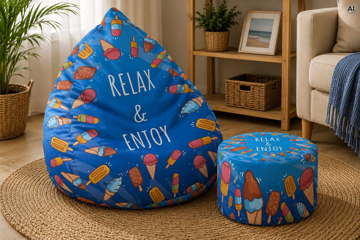 SET Sitzsack Bean bag + Fußhocker Relax & Enjoy