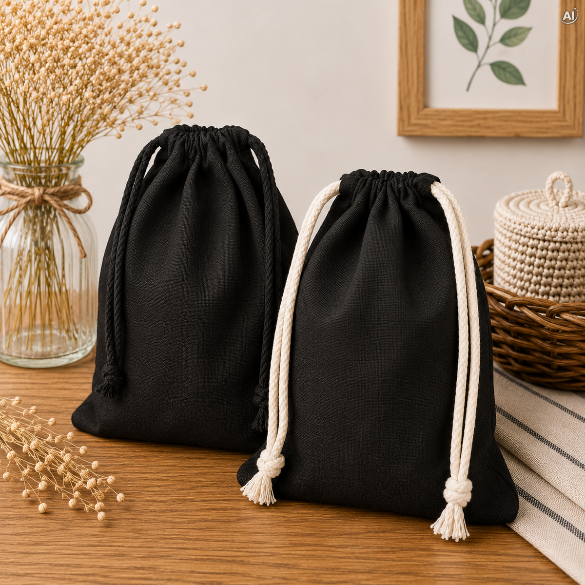 Baumwollbeutel mit Kordelzug 30 x 45 cm, 220 g/m², schwarz