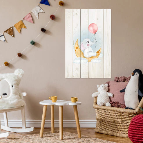 Wanddeko Holz - Cute Elephant Sitting Moon