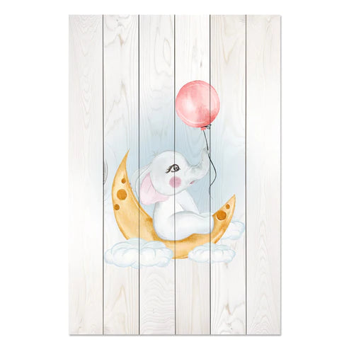 Wanddeko Holz - Cute Elephant Sitting Moon