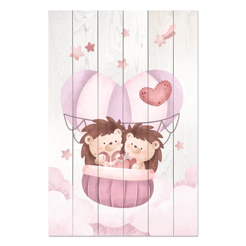 Wanddeko Holz - Cute Hedgeghogs in the Clouds