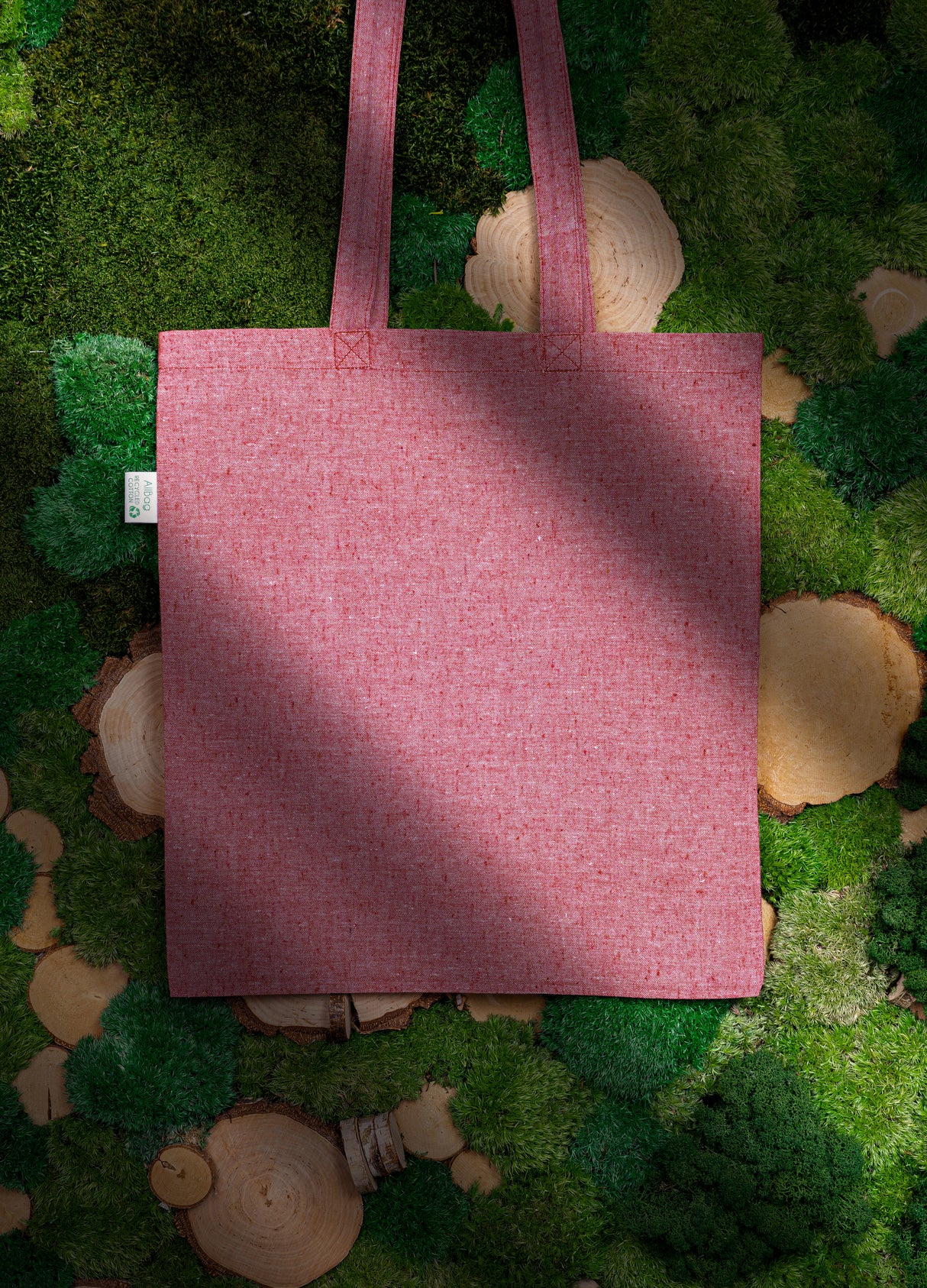 Baumwolltasche Rot Recycling - 380x420 mm 145 g Griff: 70 cm