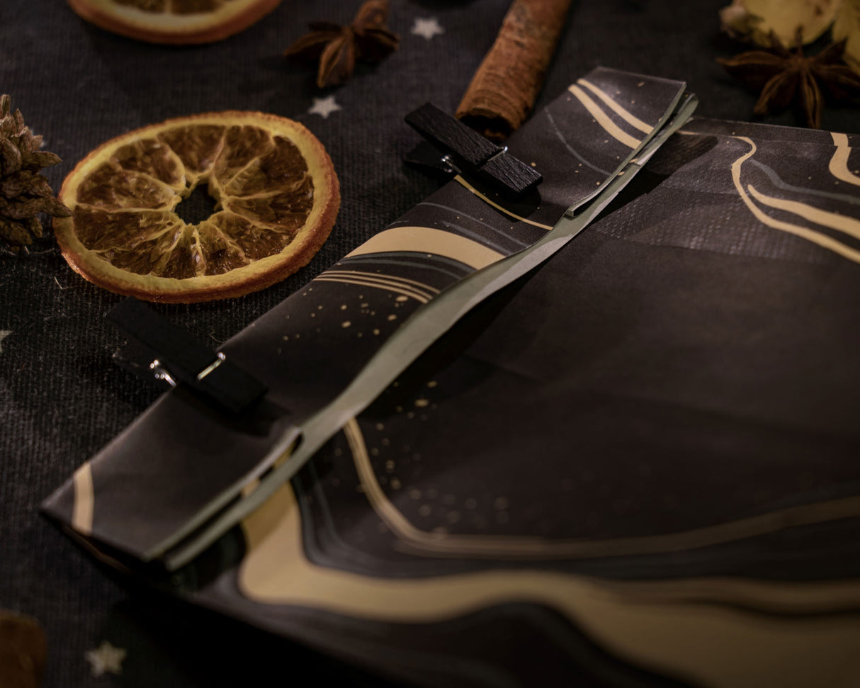 Papiertüten ohne Griff 160x80x270mm - Schwarz Gold Marmoriert