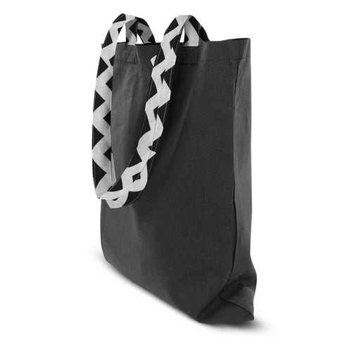 SCHWARZE Baumwolltasche mit ZIGZAK Griff 38x42cm 145g/m2