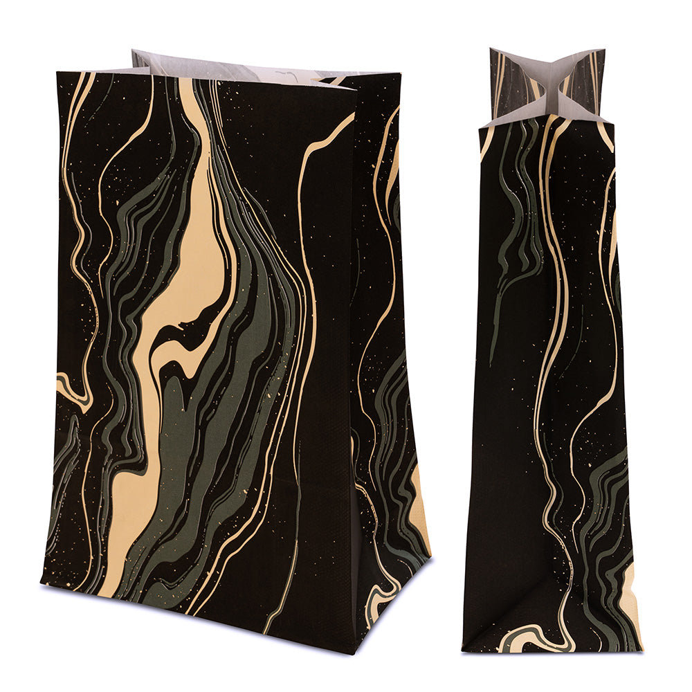 Papiertüten ohne Griff 160x80x270mm - Schwarz Gold Marmoriert