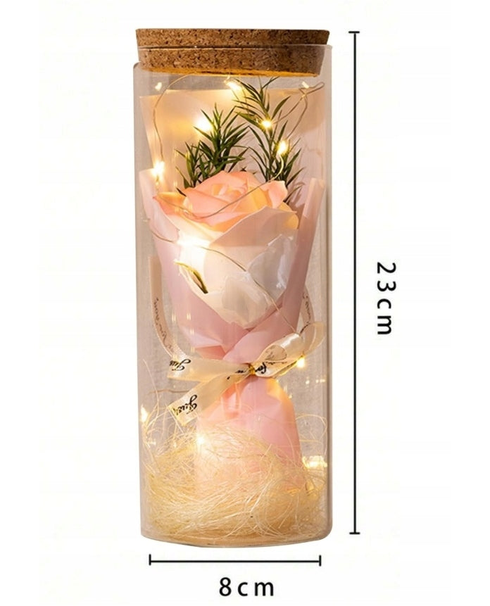 Ewige Rose im Glas mit LED-Licht Rosa