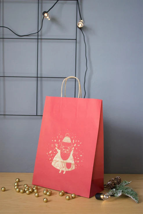 Weihnachtspapiertüte 24x10x32 Weihnachtsmann rot