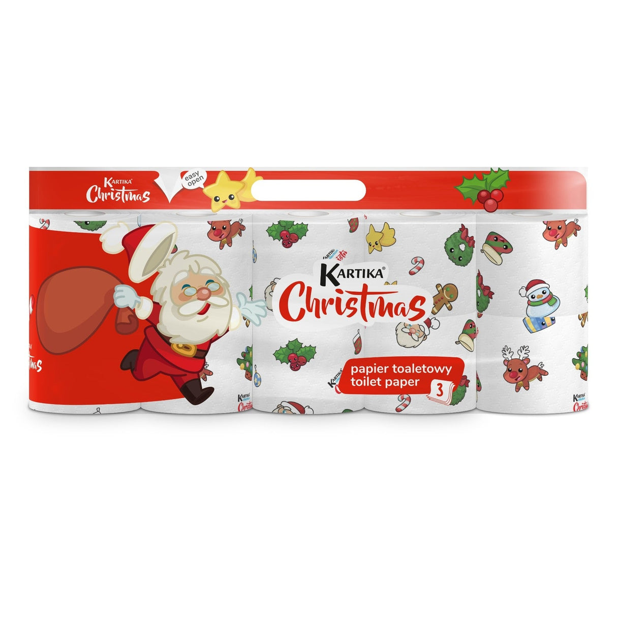Weihnachts-Toilettenpapier 3-lagig, 10 Rollen, Weihnachtsmann-Motiv