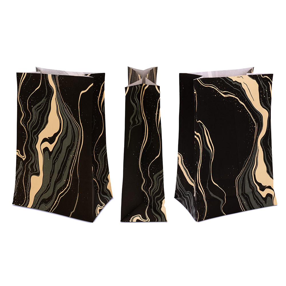 Papiertüten ohne Griff 160x80x270mm - Schwarz Gold Marmoriert