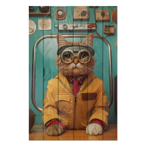 Wanddeko Holz - Engineer Cat