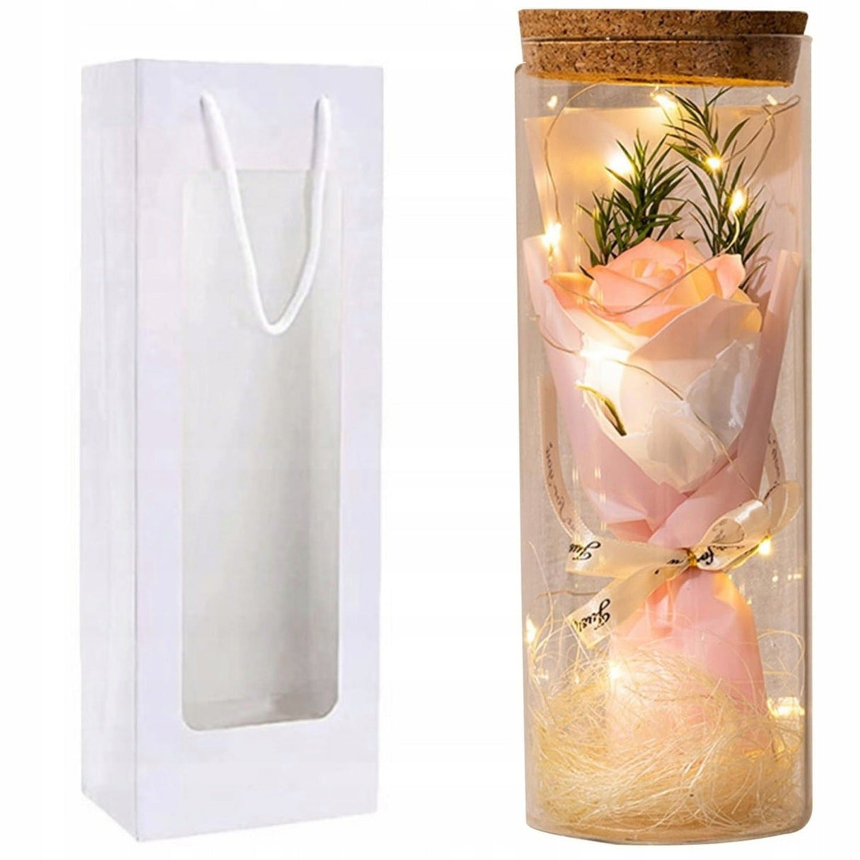 Ewige Rose im Glas mit LED-Licht Rosa
