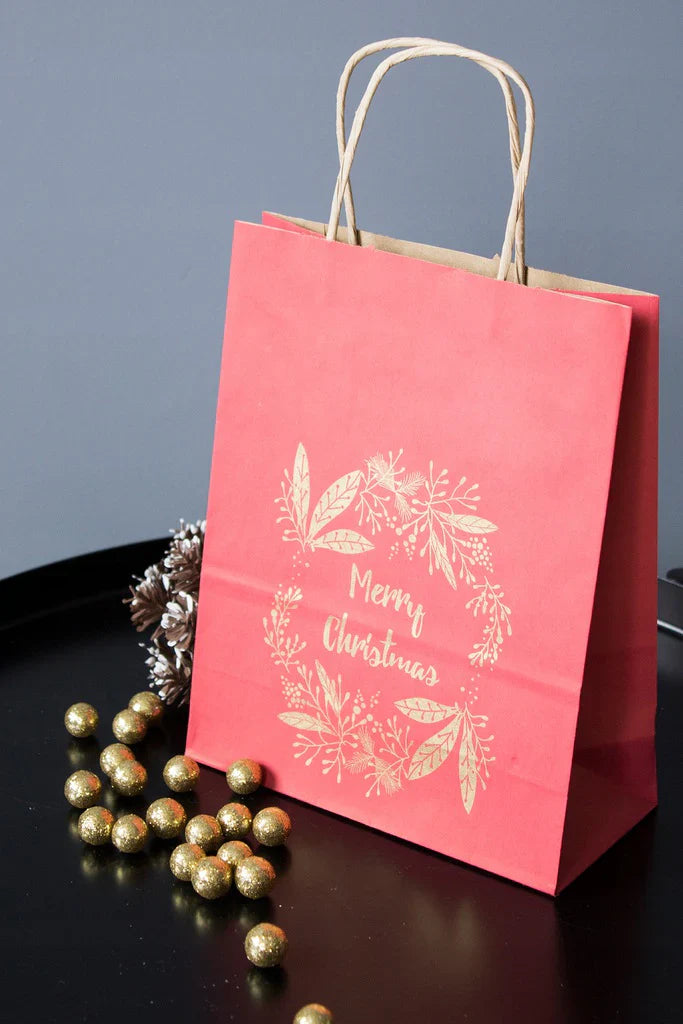Weihnachtspapiertüte 180x80x220mm Rot FROHE WEIHNACHTEN