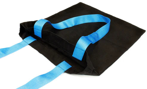 Schwarze Baumwolltasche 36x40cm 220g/m2 mit verstärktem blauem Griff