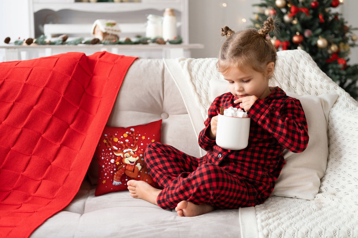 Weihnachtsdeko-Kissenbezug 250×250mm Rotes Rentier und Schnee