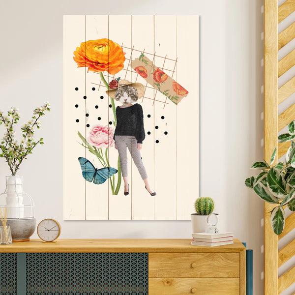 Wanddeko Holz - Feminine Aesthetic Element Cat