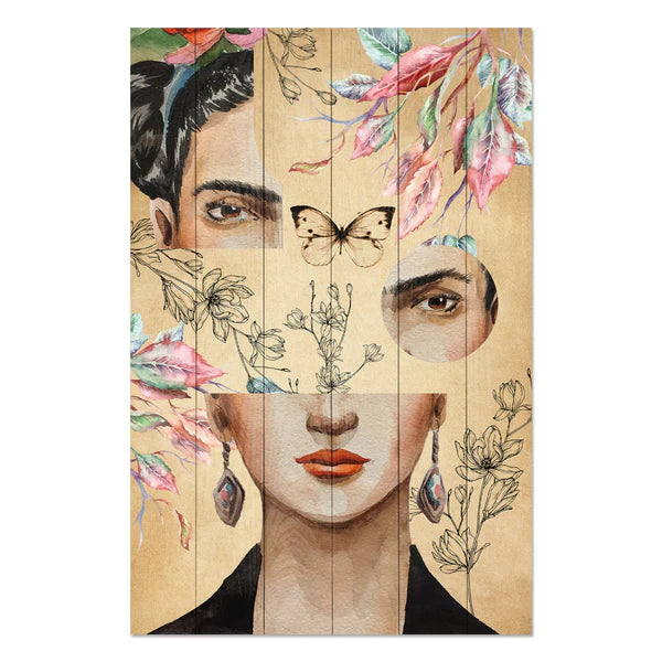 Wanddeko Holz - Frida and Flower Collage