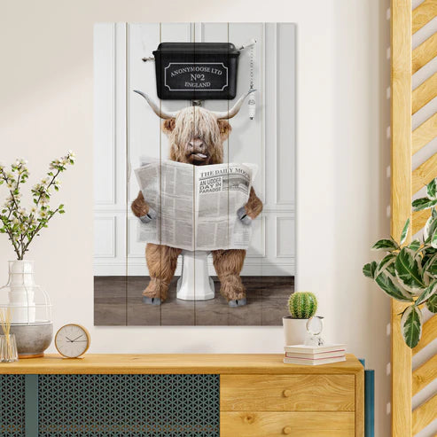 Wanddeko Holz - Funny Animal with Newspaper