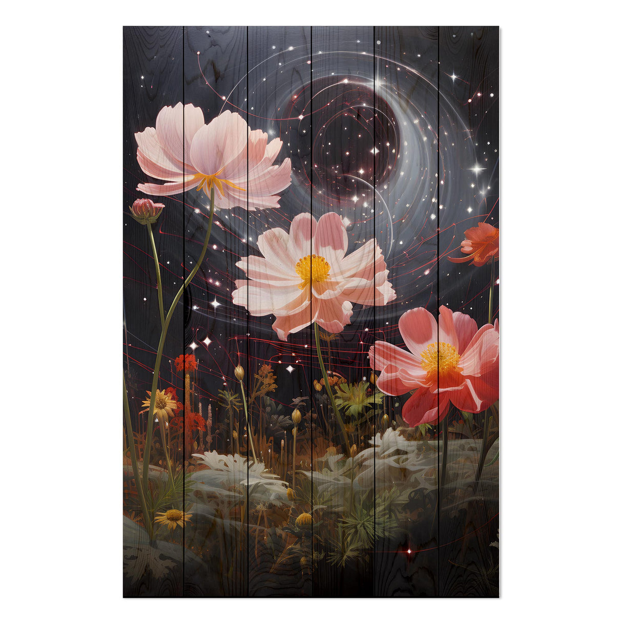 Wanddeko Holz - Galactic Flowers