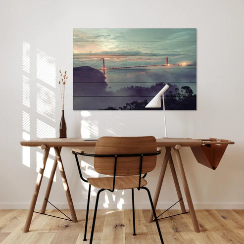 Wanddeko Holz - Golden Gate Bridge in the Mist