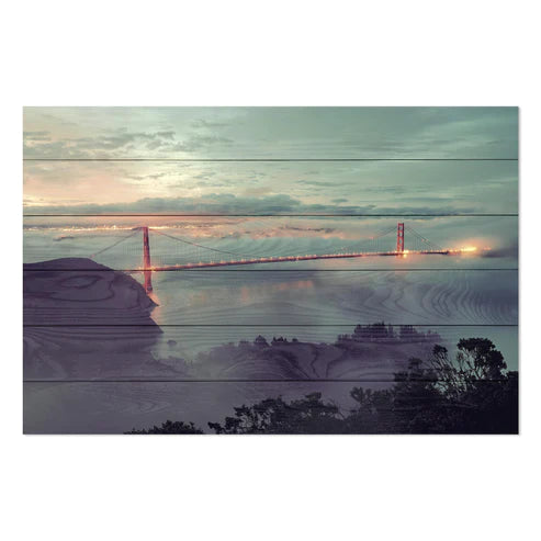 Wanddeko Holz - Golden Gate Bridge in the Mist