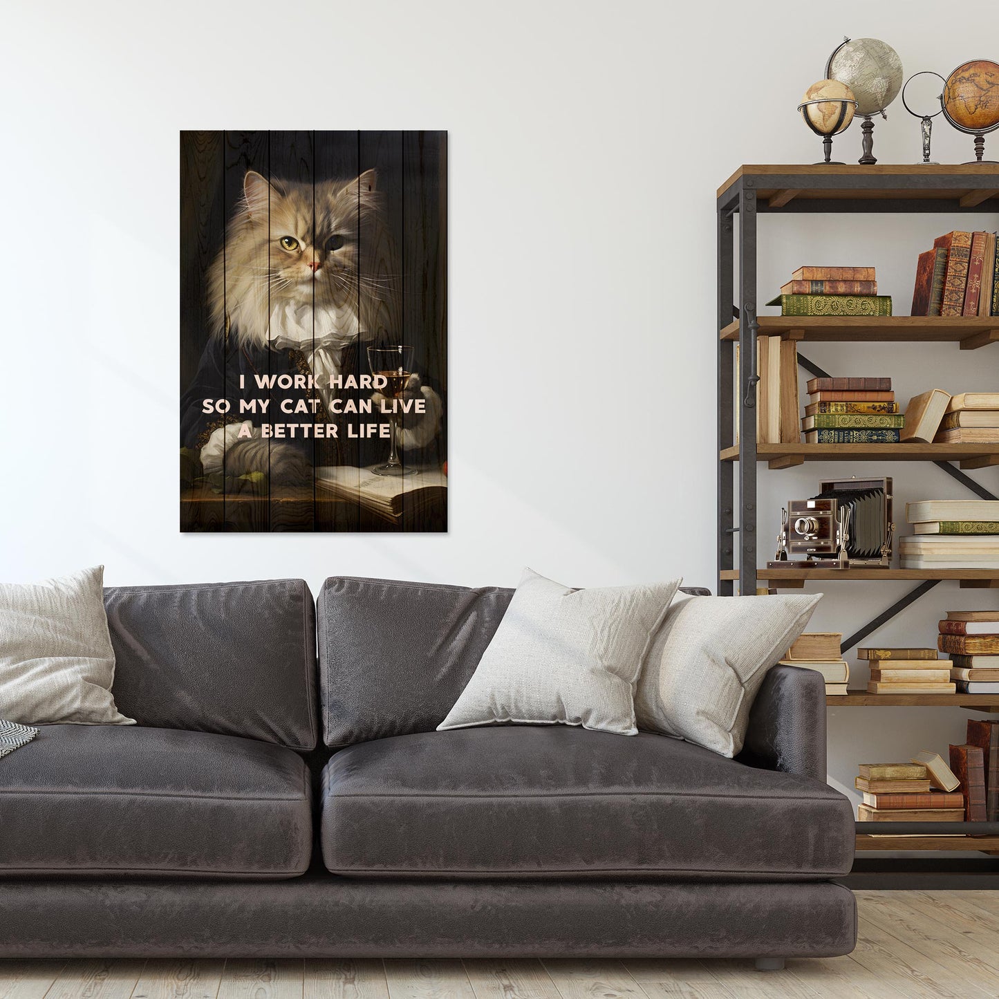 Wanddeko Holz - I work hard so my Cat can live a better life