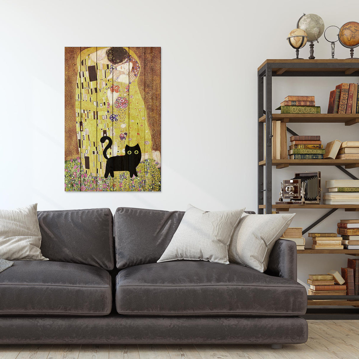 Wanddeko Holz - Klimt Kiss with Cat