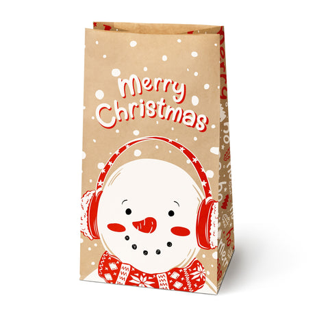 Weihnachtspapiertüte 160x80x270mm Weihnachtsmann und Schneemann Ho Ho
