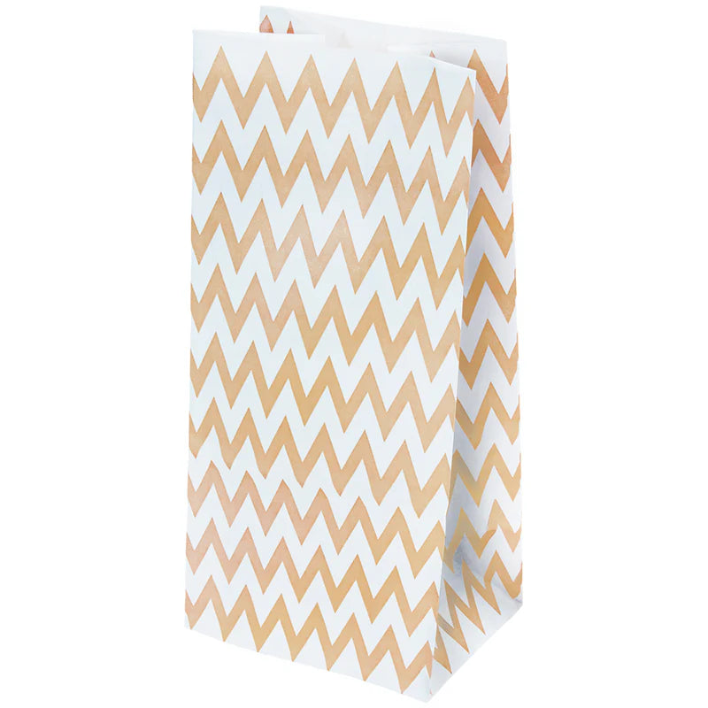 Papiertüten ohne Griff Weiß mit Zickzack Braun - 80x65x190mm