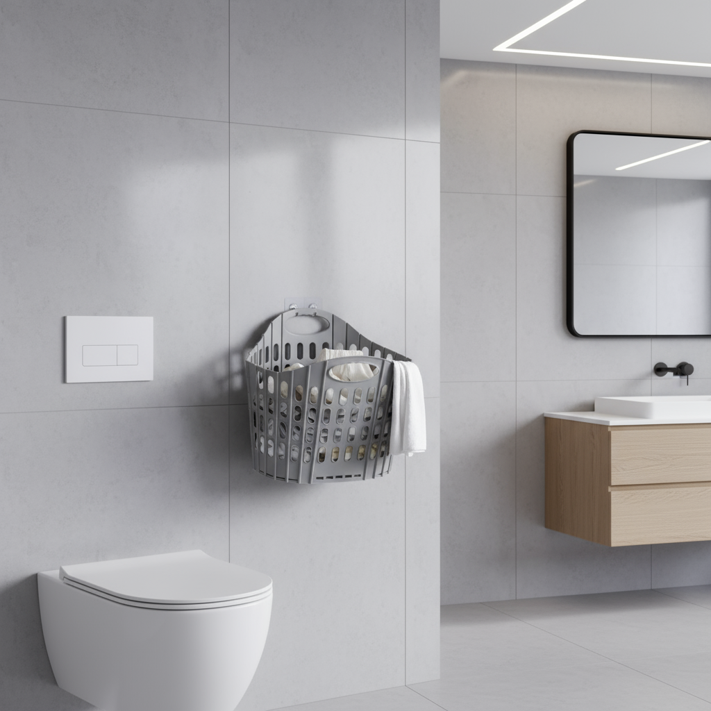 Faltbarer Wäschekorb aus Kunststoff mit Griffen