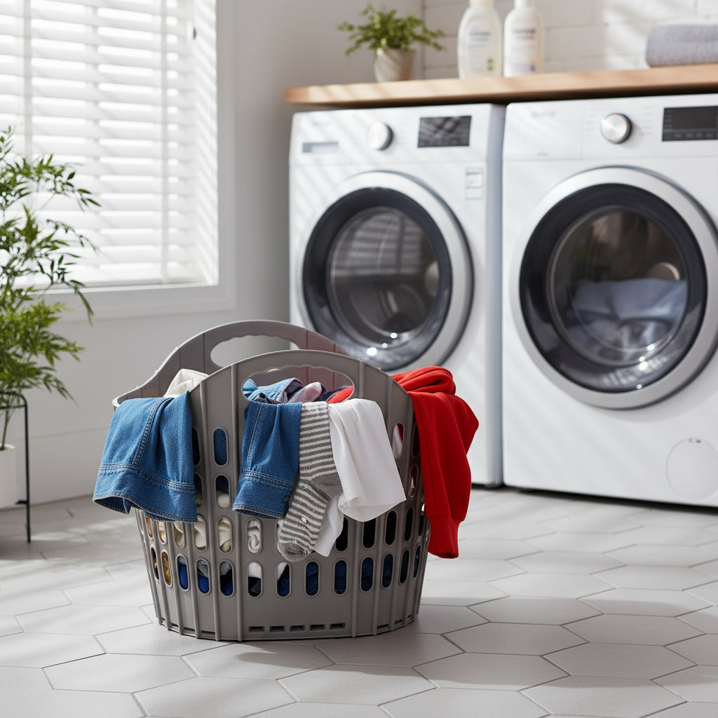 Faltbarer Wäschekorb aus Kunststoff mit Griffen