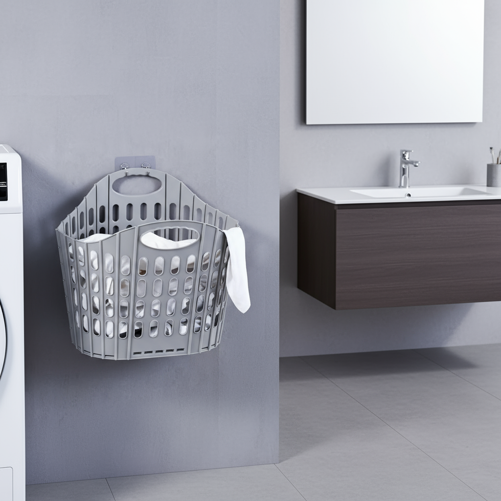 Faltbarer Wäschekorb aus Kunststoff mit Griffen