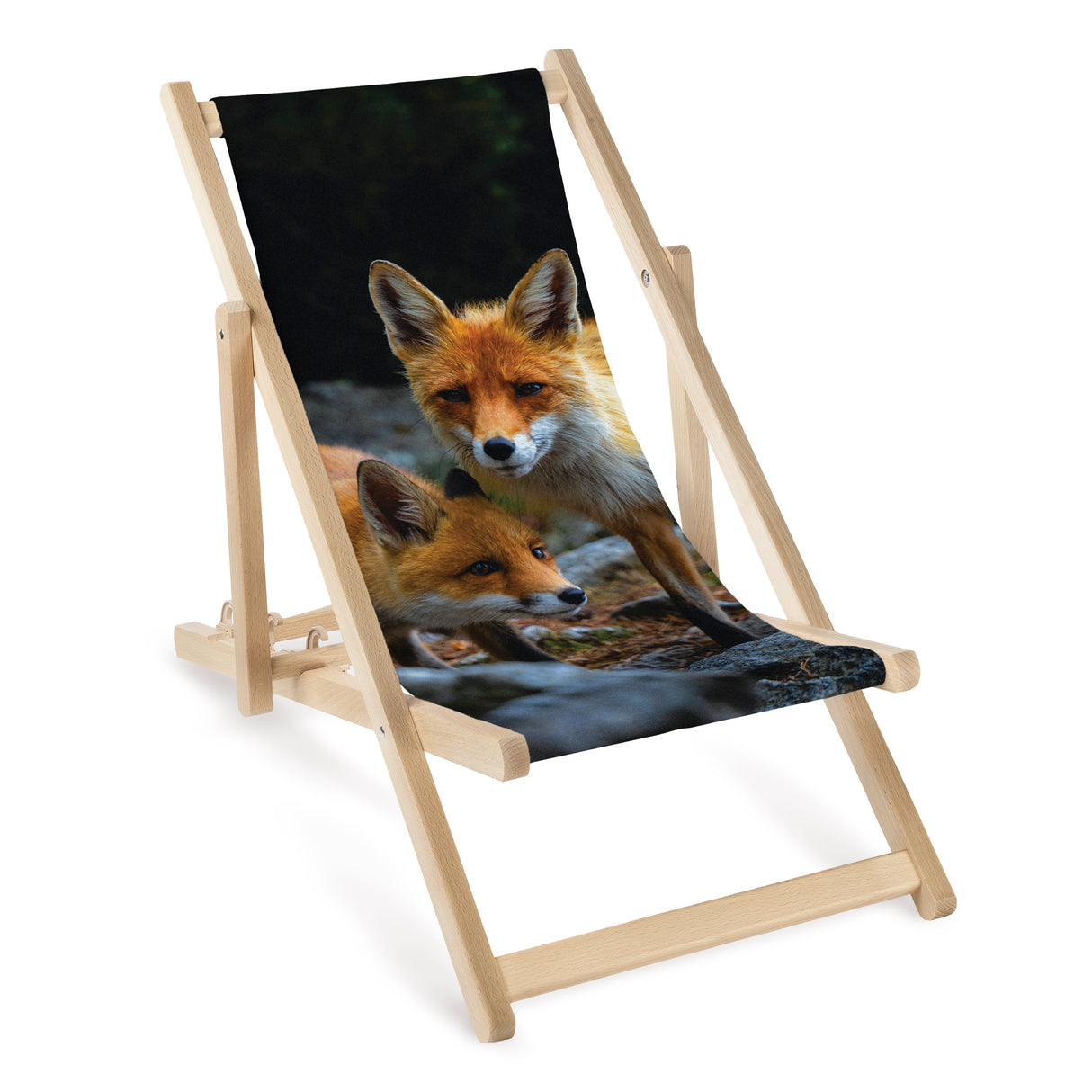 Kinderliegestuhl aus Holz Füchse