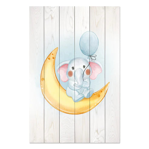 Wanddeko Holz - Little Elephant Holding a Balloon