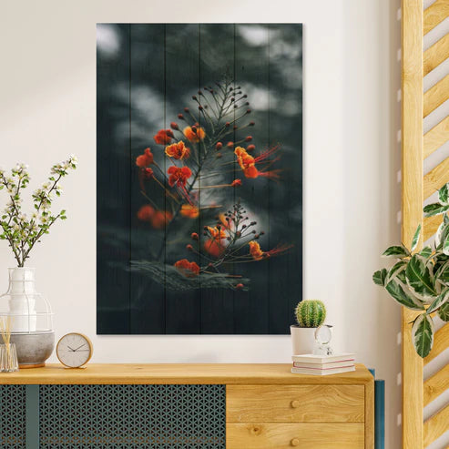 Wanddeko Holz - Little Orange Flowers