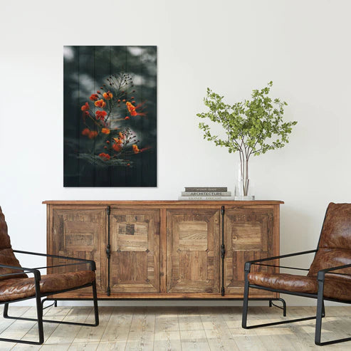 Wanddeko Holz - Little Orange Flowers