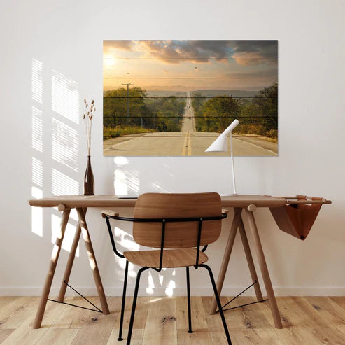 Wanddeko Holz - Long Highway Lined With Trees