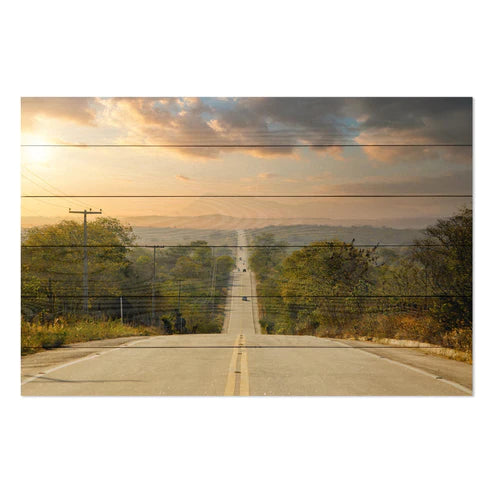 Wanddeko Holz - Long Highway Lined With Trees