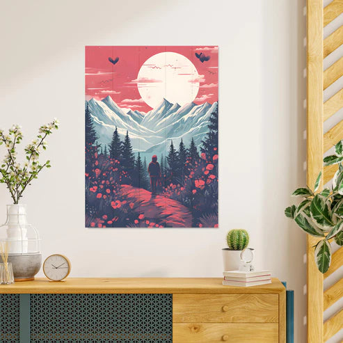 Wanddeko Holz - Mountains and Moon