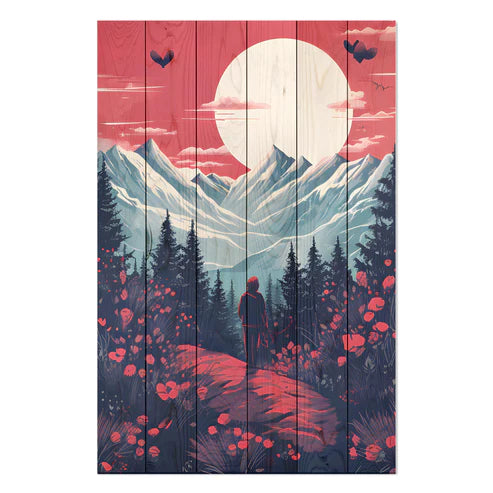 Wanddeko Holz - Mountains and Moon