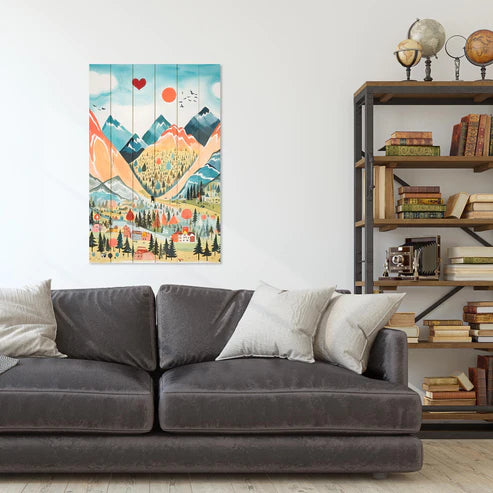 Wanddeko Holz - Mountains Pastel Watercolor